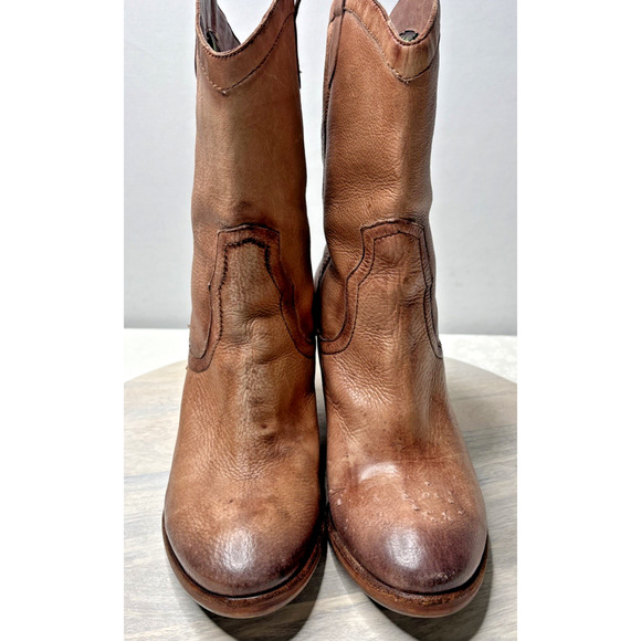 Sam Edelman Brown Leather Western Cowboy Boots Women’s Size 10M – Distressed Hee - Picture 4 of 11